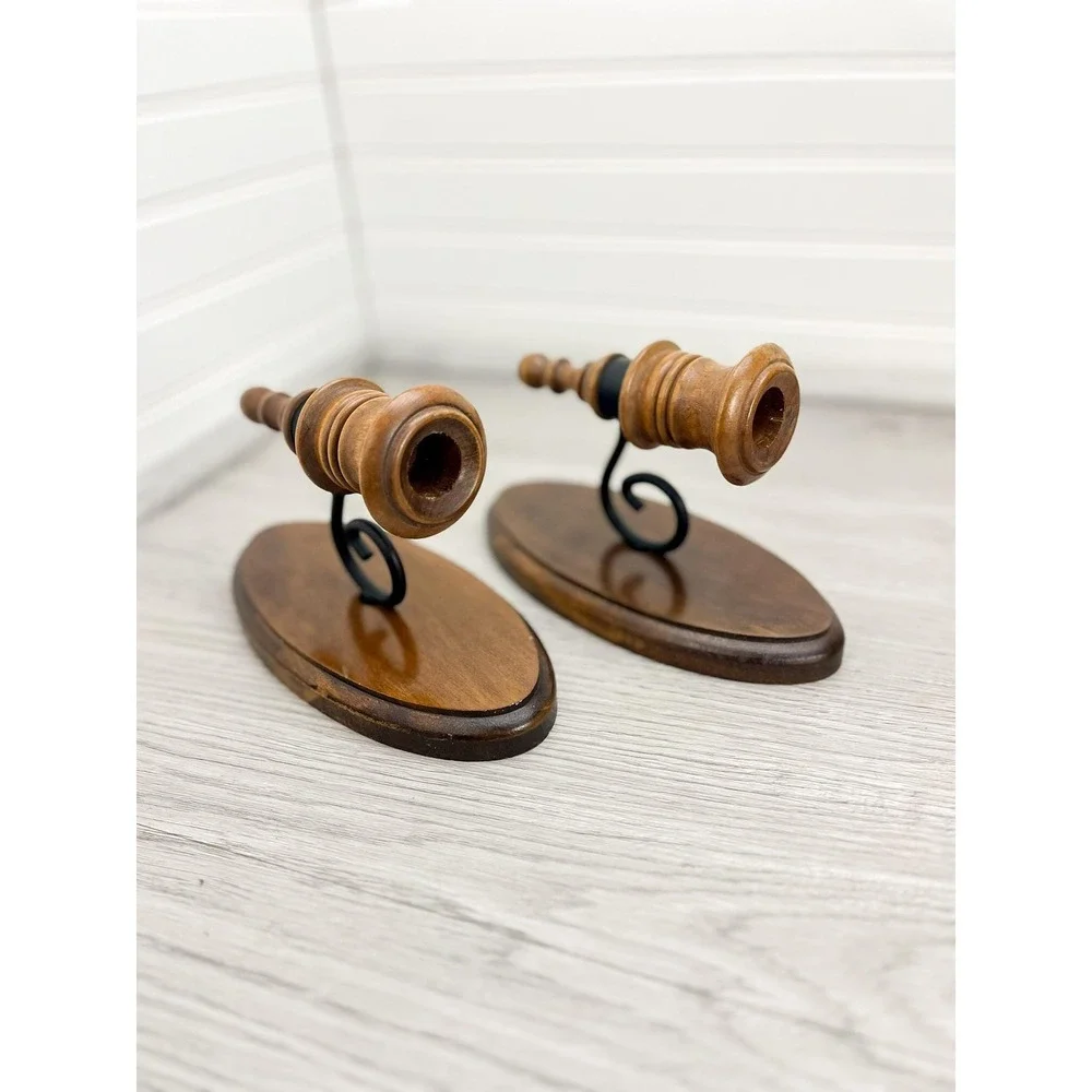 Solid Wood and Metal Wall Sconce Candleholder Set‎ of 2 - Vintage Rustic Decor